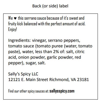 Virginia product label - Back