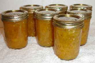 peach chutney jars, cooling