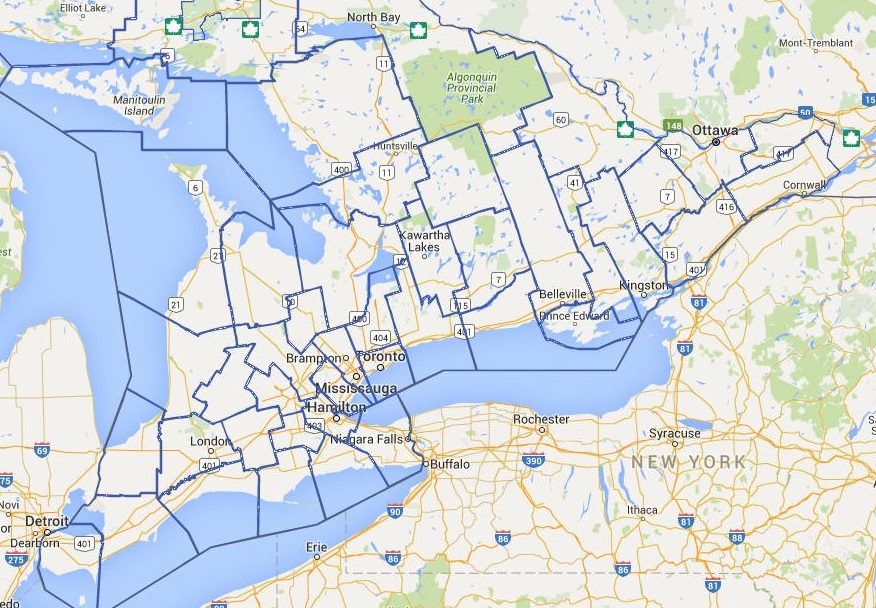 Map of Ontario, Canada Counties