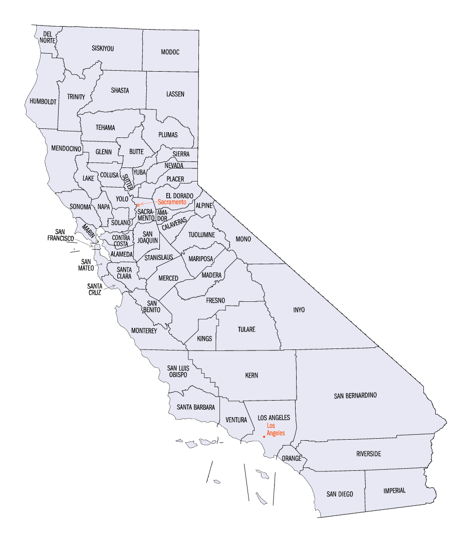 Where can you find a map that shows cities in California?