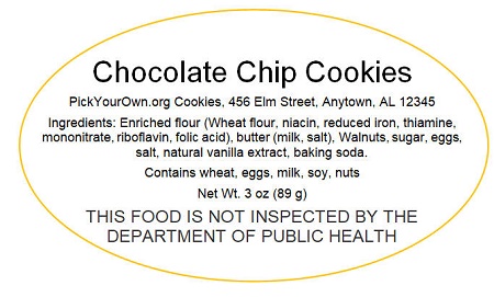 Alabama Cottage Food Label