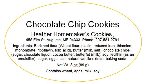 Maine sample home food procssor label