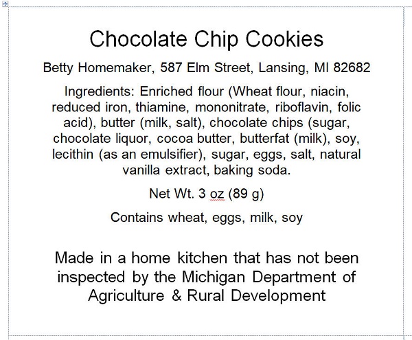 Michigan Cottage Food Label