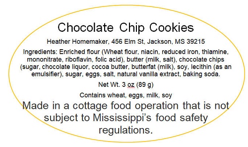 Mississippii Sample cottage food label