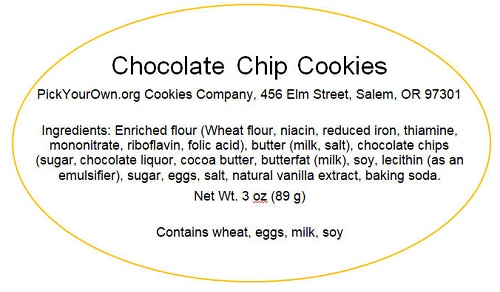 Oregon sample cottage food labels