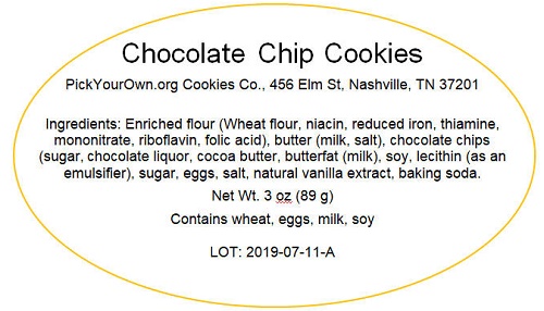 Tennessee Cottage Food Label Sample