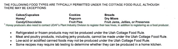 Utah examples of allowed foods