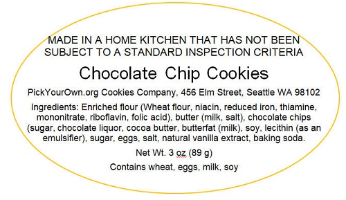 Washington State Sample Cottage Food Label 