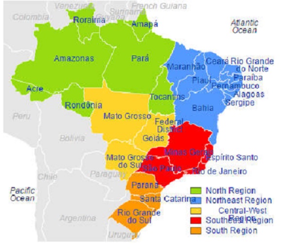 Brazil areas and regions map