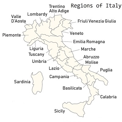 Regions map of Italy