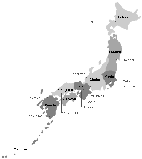 Map of Japan's regions