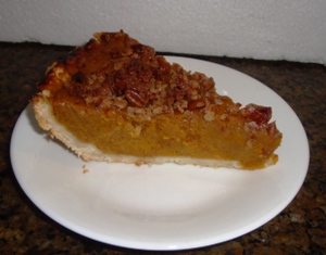 pumpkin pie with a caramalized pecan topping