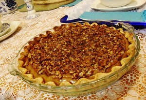 homemade pumpkin pie with pecans, from a fresh pumpkin