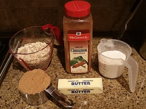 Rhubarb crisp ingredients for crumb topping anbd base