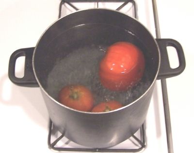 Tomatoes in boiling water
