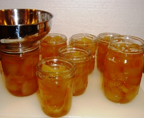 filling the watermelon rind jars